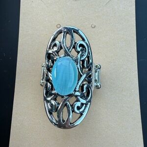 Intricate Silver and Blue Women's Ring